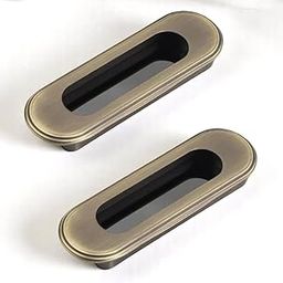 Atom 5 Inches Sliding Concealed Wardrobe Door Handle | for Drawer Cupboard Almirah Kitchen Cabinet Slider Doors Handles | Brass Antique Finish (Set of 2, CH-317)-image-3