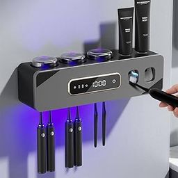 Automatic Toothpaste Dispenser,Rechargeable Toothbrush Holders for Bathrooms,3 Cups Electric Toothbrush Holder Wall Mounted with Toothpaste Dispenser Bathroom Decor (Grey)-image-38