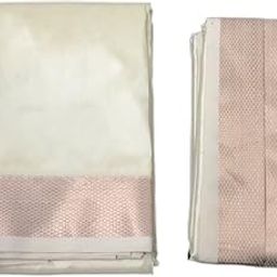 Veshti For Menmen's Dhoti Mundu Lungi With Angavastram Casual Style Shawl Towel Silk Blend Pattu Off-White With Copper Border-picture-51