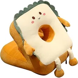 JAZZY PEARLS® Cute Toast Nap Pillow Seat Cushion Pad ice Silky Cloth Travel Pillow 25x30cm Smile-image-7