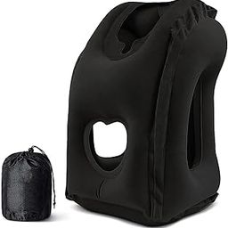 Kian Inflatable Travel Pillow - Airplane Neck Pillow with Neck and Head Support for Long Flight Sleeping, Plane Pillow for Airplane Cars Buses Trains Office Napping Eye Mask, Grey-picture-28