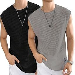Men's Polycotton Waffle Tank Tops Sleeveless Round Neck T-Shirt for Gym, Running and Outdoor Vest-image-58