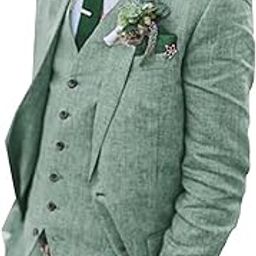 Retro Linen Men's Beach Wedding Suit - Summer Slim Fit 3 Pieces Light Weight Jacket, Vest, Pant - Homecoming Tuxedo, Light Green, Large-image-52