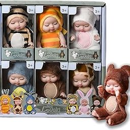 XForce Plaza Xfopz 6 Pieces 4 Inch Mini Baby Lovely Dolls Set, Animal Styles Baby Dolls Realistic Baby Doll with Cute Animal Clothes Gifts for Girls Boys Birthday Gift-image-24