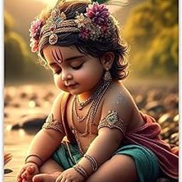 CLICKEDIN Plastic Baby Krishna Photo Posters For Pregnant Women, Self Adhesive Cute Bal Gopal Poster For Room Wall Decoration (Pack Of 1, Design 1)-picture-17