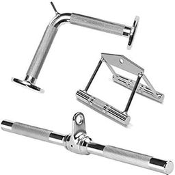 Iron Tonlight Sports Combo of Total Handle V Shaped Solid Tricep Press Down , LAT and Seated Rowing Handles Chinning Bar Gym Cable with Machine Attachment (Silver)-11