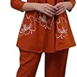 Women's Cotton Embroidered Co-ord Set 2 Piece Top Bottom Set-image-94