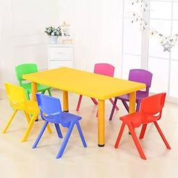 eHomeKart Plastic Playgro Table For Kids- Playgro Rectangle Table For Kids With Set Of 4 Chairs- Perfect Fort Home- (Color May Vary)-image-1