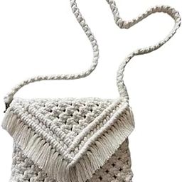 Macrame Sling Bag Cross-Body Purse | Handmade Off-White Boho Shoulder Bag with 20” Handle | Woven Cotton Casual Bag for Women, 10"x8", 1-Piece-image-15