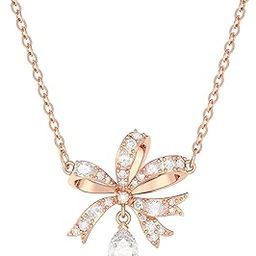 Volta Necklace, Bow, Small, White, Rose Gold-Tone Plated For Womens-image-45