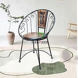 Exuraze Chair Made of Wood and Wrought Iron for Outdoor, Garden, and Living Room (Black and Brown)-image-40
