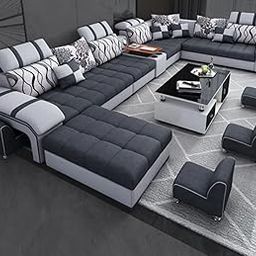 Torque - Galster 12 Seater Sofa Set for Living Room (Left Side, Dark Grey & Light Grey) | U Shape Sectional Sofa Set with Cup Holder & Storage with 4 Puffy | 3 Years Warranty-image-3