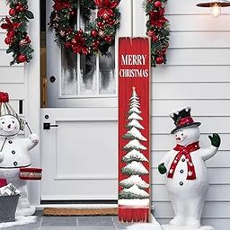 Christmas Porch Sign Christmas Tree Welcome Sign For Front Porch Xmas Snow Red wood grain Home Decor Indoor Outdoor Wooden Vertical Sign For Patio Front Door Porch Wall Yard-image-45