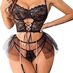 Lingerie Sets Womens Garter Sets 3 Piece Underwire Beautiful Bra and Panty Sets with Mesh Mini Skirts-picture-22