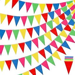 PartyToko 75 Ft Pennant Banner Multicolor Cloth Pennant Banners Bunting for Party Festival Decorations (Cloth 80 Leafs Multi Color Bunting) 5pcs Pack 75ft-image-34