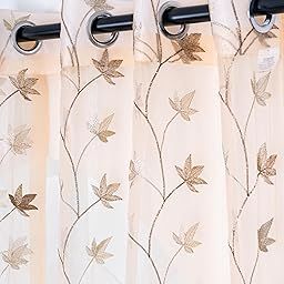 Parda online (7 Ft Sheer Tissue With Embroidery Flower Design | Grommet Curtains Window Long Curtain | Tissue Linen Fabric Window Curtain (Brown) | For Home | (Pack Of 2) | 213 L X 121 W Centimeters-picture-7