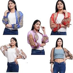 Women's Cropped Full Sleeves Stylish Shrug_Free Size(Multicolour,Pack of 05)-image-36