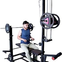 SAFELINE 20 in 1 Multi Adjustable Bench Press With Lats Pull Down, Rowing & Bicep - Tricep | Heavy Gauge | Double Support | For Home Gym Setup (20 in 1 Bench)-image-86