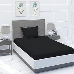 BELVOSTUM Homes Soft 186 TC Cotton Solid Bedsheet for Single Bed with 2 Pillows Covers 90x100, Inches (Black)-image-61