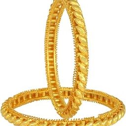 MISSMISTER Traditional 1 Gram Gold-forming Brass Bangle Kada Set, Maharashtrian GAHU TODE Design, 24Kt 1g Gold Layer, Handmade Filigree Work (MM1227KDSV)-image-62