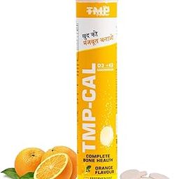 TMP CAL Calcium with Essential Vitamin D3, Vitamin K2 for Complete Health Support | Vitamin D3,B6,Calcium & Magnesium Combination | Orange Flavour (1 Pack (20 Effervescent Tablets))-image-4