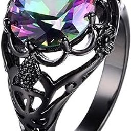 Round Cut Black Gold Mystic Big Rainbow Topaz Solitaire Ring Engagement Gift for Women-image-37