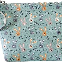 Cute Floral Pattern Coin Pouch with Keyring for Girls, Women (Floral Bunny)-picture-32