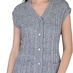 lady willington Women's Wool V-Neck Cardigan (PUREWOOLRAINBOWSEMIHALFSLEEVECOTTY_Grey_M)-picture-20