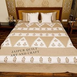 Jaipur Quilt Art and Craft Surgicals Cotton Printed Quilted Bed Cover with 2 Pillow Covers| Double Size Bed Cover - 90 x 108 Inch-image-97