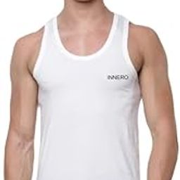 INNERO Cotton Vest for Men | Classic Comfortable Sleeveless Men's Sando Vest Baniyan Ganji 100% Cotton (White)-image-2