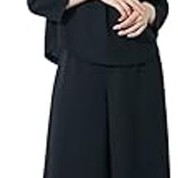 Black Formal [Mourning Clothes] Made in Japan Fabric Washable Wrinkle Resistant Roll Neck Blouse + Wide Pants Setup, Large Size Available-31