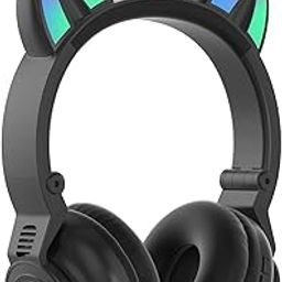Happy Hues® Wireless Headphones Cute Cat Ear Headset with LED Lights, Noise Cancelling Stereo Gaming Headphones, Fashion Bluetooth (5.0) Headset Wearing for Kids and Adults (Black Unicorn)-13