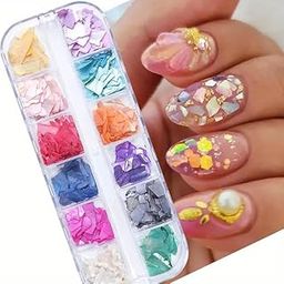 Red Square NailArt Irregular Abalone Seashell Slices, 3D Nail Art Sequins Natural Shell Flake Mermaid Nail Art Decoration-20