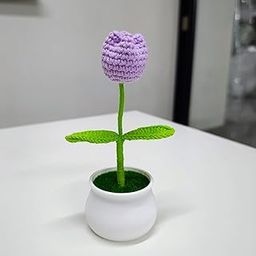 CURATED CART Crochet Tulip Flower with Pot - Handmade Single Knitted Flowers with 2 Leaves - Artificial Crochet Flower Gift for Mom, Teacher, Birthday, Desk or Home Decor (Purple)-image-15