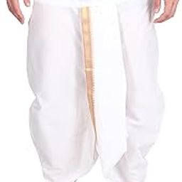 White Dhoti For Men, Velcro Style Stitched Mens Silk Dhoti Pant Set, Cream-Off-White, Beige-picture-15