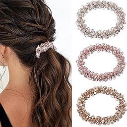 INHEAVEN 3Pcs Rhinestone Hair Ties, Silver Hair Accessories, Cute Elastic Ponytail Holders, Sparkly Bling Hair Scrunchies (style D)-image-27