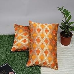 Alina Decor Polyester Hand Beaded Sequins Patchwork Embroider Cushion Covers/Soft Pillow (12 Inch X 18 Inch Or 30Cm X 46Cm) - Set of 2, Orange Color-image-6