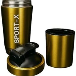 Golden Stainless Steel Protein Shaker Bottle with Mixer cap| Leak Proof Gym Shaker for Protein, BCAAs, Creatine | BPA-Free, Travel-Friendly (Steel Shaker Bottles for Gym, 750ml) Dual Compartment-image-32