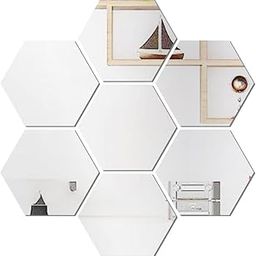 WallDaddy Self Adhesive Mirror Wall Stickers | Pack of (7 Hexagon Silver) 3D Acrylic Decorative Mirror Stickers, Mirror for Wall | Home | Bedroom | Bathroom | Kitchen | Festivals Decoration-image-11
