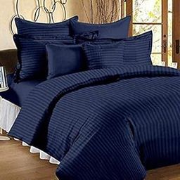 Glace Cotton Wrinkle Free Lining Satin Stripes Plain King Size Duvet/Quilt/Comforter Cover(90 x 100 inches)(White) (Blue)-image-21