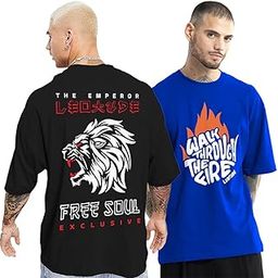 leotude Men Cotton Graphic Printed Round Neck Oversized Half Sleeve T-Shirt Combo (Pack of 2)-picture-14