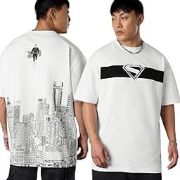 Superman: Fly Up Men and Boys Short Sleeves Round Neck White Graphic Printed Cotton Premium Heavy Gauge Fabric Streetwear Oversized T-Shirt-image-59