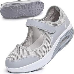 Women's Comfortable Working Nurse Shoes Non-Slip Adjustable Breathable Walking Sneaker Fitness Casual Nursing Shape Shoes Mary Jane Sneaker (35, Grey)-picture-18
