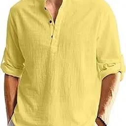 bellstone Men's Solid Regular Fit Shirt (KURTA1600_Yellow_2XL-picture-20