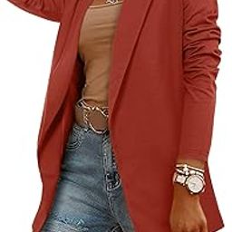 Women Casual Blazer Fashion Lightweight with Lined Professional Work Office Suit Jacket, 1-orange Peel, Medium-31