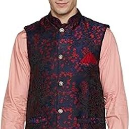 Men's Ethnic Wear Red-Blue Printed Only Nehru Jacket (Large, l)-image-33