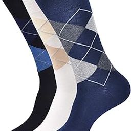BALENZIA Men's Classic Argyle Socks- (Multicoloured) (Black,White,Navy)-image-61