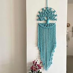 SUTRAM Handmade Boho Macrame Big Dream Catcher for Home Living Room Office I Macrame Wall Hanging for Home Decoration I 12 Inch (Teal Blue)-image-11