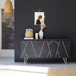 Wooden Sideboard Cabinet for Living Room, Drawing Room & Corckery Unit for Dining Room with 3 Door Cabinet Storage, Mango Wood & Iron, Black & Gold-image-79