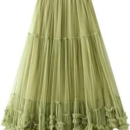 Women's Tulle Long Skirt – Elastic High Waist Ruffle Hem Fluffy A-Line Mesh Midi Skirt in Multi Solid Colors-image-69